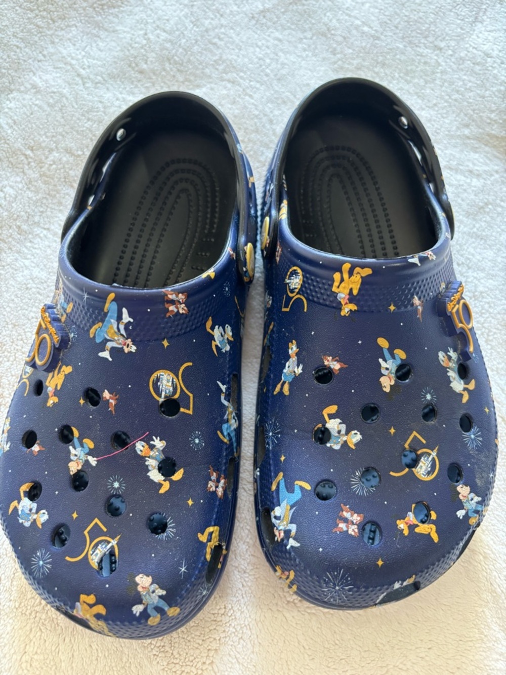 CROCS Navy Blue Disney 50th anniversary slip ons